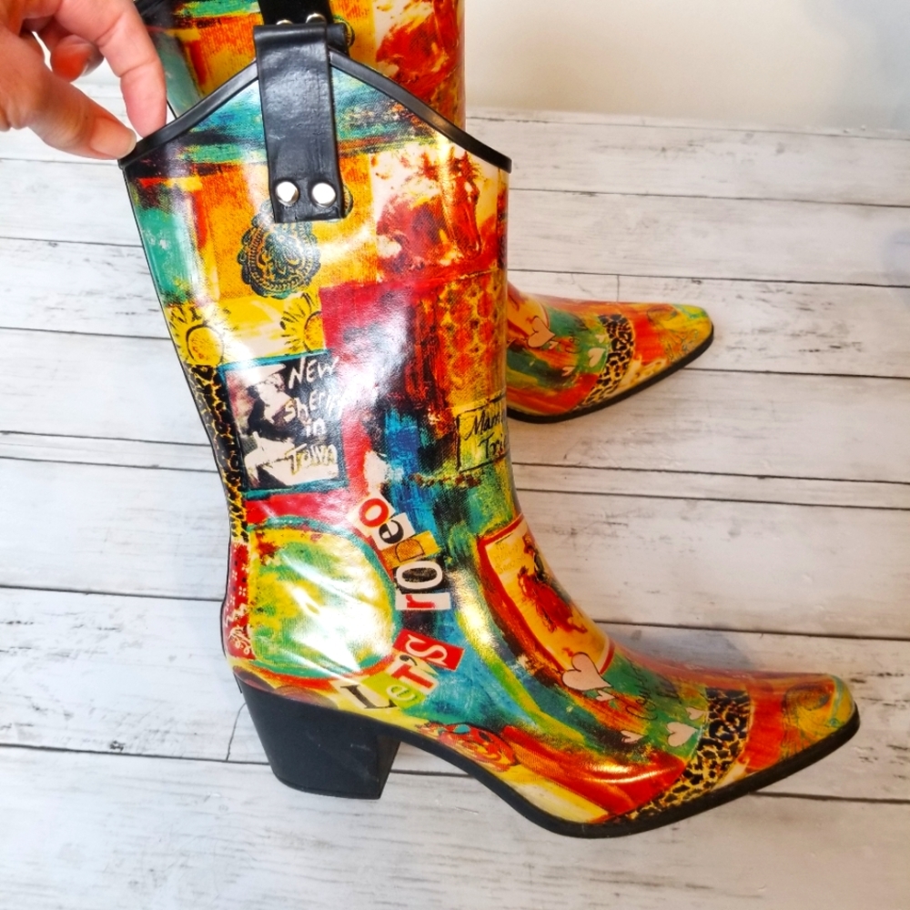 Rain Bops by Beehive Western Cowboy Boot Style Graphic Art Rainboots